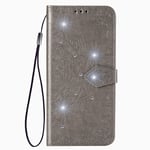 Samsung Galaxy A12 / M12 Case Glitter, Shockproof Flip Folio PU Leather Phone Wallet Case Full Protection Mandala with Magnetic Stand Silicone Bumper Cover for Samsung A12 / M12 Case Girls, Grey