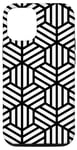 iPhone 15 Pro White Black Geometric Lined Hexagon Honeycomb Pattern Case
