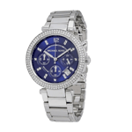 Michael Kors MK6117 Parker Ladies Silver & Blue Stainless Chrono Watch + Bag