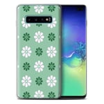 Stuff4 Phone Case for Samsung Galaxy S10 Plus Petal Pattern Green Design Transparent Clear Ultra Soft Flexi Silicone Gel/TPU Bumper Cover