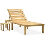 Helloshop26 - Transat chaise longue bain de soleil lit de jardin terrasse meuble d'extérieur avec table bois de pin imprégné