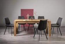 Bentley Designs Turin Light Oak 6-10 Seater Extending Dining Table with 8 Fontana Dark Grey Faux Suede Fabric Chairs