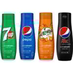 SodaStream Siraps - SodaStream - 4 flaskor - 440 ml - 7UP, PEPSI, MIRINDA, PEPSI MAX