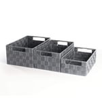 Grey Nylon Storage Baskets Large Medium & Small - Pack of 3 | For Cupboards Shelves Bathroom Storage | Woven Wicker Boxes | Pukkr