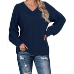 Womens Ladies V Neck T Shirt Solid Winter Casual Baggy Loose Navy Blue 5xl