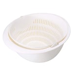 Double Drain Basket Bowl Washing Kitchen Strainer Noodles Vegetables Fruit Storage Basket for Fruits Vegetable Cleaning Washing Mixing Space-Saver (White)