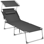 SONGMICS Lounger, Sunbed, Large Reclining Sun Chair, 71 x 200 x 38 cm, Load Capacity 150 kg, with Headrest, Reclining Backrest, Sunshade, Foldable, fo