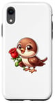 iPhone XR Sparrow and flowers - Sparrow holding a red rose Case