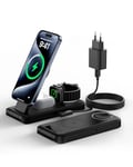 Chargeur sans Fil Pliable 3 en 1, 15 W Mag Safe Station de Charge inductive pour iPhone 15/14/13/12, Apple Watch et AirPods, avec Adaptateur USB-C (Noir)