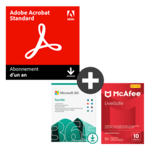 Pack Adobe Acrobat Standard + Microsoft 365 Famille + McAfee LiveSafe - nombre d&#039;appareils illimité - Abonnement 1 an