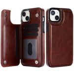 Iphone 15 - Läder Fodral med 3-kortfack Brun