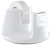 Tesa Easy Cut Dérouleur de Bureau Compact - Dévidoir Ruban Adhésif avec Design Moderne, Blanc, avec inclus 1 x Ruban Adhésif Invisible, 33 m x 19 mm