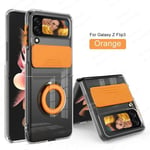 Pour Samsung Z Flip3 - Orange - Étui de protection antichoc en silicone transparent avec support d'anneau pou