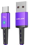 USB-C 3.1 til USB-A 2.0 fast charge kabel - 7A - Lilla - 1 m