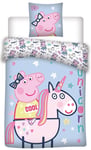 Greta Gris sängkläder - 140x200 cm - Greta Gris på enhörning bäddset - 2 i 1 design - Sängkläder i 100% bomull