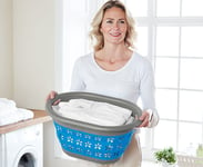COLLAPSIBLE LAUNDRY BASKET WASHING CLOTHES BIN SPACE SAVING FOLDABLE BLUE & GREY