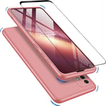 JOYTAG Compatible For Samsung A51 4G case, Tempered glass film 360 degrees ultra thin Matte All-inclusive Protection 3 in 1 PC Phone case cover-Rose gold