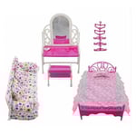 3 st set möbler docka säng sminkbord soffa tillbehör modern bord kylskåp garderob för Barbie möbler matsal hem T Z0p6