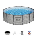 Bestway Steel Pro Max Round Pool Set | 14FT Swimming Pool, Stone