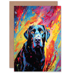 Black Labrador Retriever Dog Lover Gift Pet Portrait Vibrant Colourful Artwork Painting Sealed Greeting Card Plus Envelope Blank inside