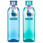 Sistema Square Water Bottle 1L | BPA-Free Water Bottle | Seal Tight Lid | Easy Grip Sides | Recyclable with TerraCycle®| Ocean Blue & Minty Teal | 2 Count