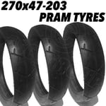 3x Quality Pram Tyres : Size 270x47-203 270 x 47 - 203 Pram Pushchair inc. Jane