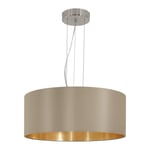 Pendant Light Colour Satin Nickel Steel Shade Taupe Gold Fabric Bulb E27 3x60W