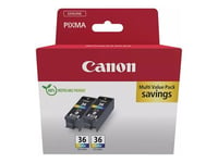 Canon CLI-36 Color Twin Pack - Pack de 2 - 12 ml - couleur (cyan, magenta, jaune) - original - réservoir d'encre - pour PIXMA iP100 with battery, iP110, TR150, TR150 with Battery Pack; RC-IP100