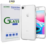 New iPhone 8 Clear Transparent Soft TPU Back Cover & 2 Pcs Tempered Glass Film