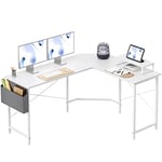 Cubiker Bureau d'angle de jeu 120 x 120 cm avec support d'écran et sac de rangement latéral - Bureau de jeu en forme de L - Blanc