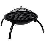 Home Discount Large Fire Pit Steel Folding Outdoor Garden Patio Heater Grill Camping Bowl BBQ With Poker, Grate, Grill, Mesh Lid