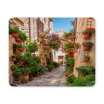 Historical Mediterranean Porch with Flowers in Small Italian Town Rectangle Non-Slip Rubber Mousepad Mouse Pads/Mouse Mats Case Cover for Office Home Woman Man Employee Boss Work