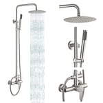 gotonovo Outdoor Shower Faucet SUS304 Shower Fixture System Combo Set Rainfall Shower Head Single Handle High Pressure Hand Spray Wall Mount 2 Function Brushed Nickel 8 inch Rainfall Shower Head Kit
