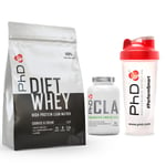 PhD Diet Whey Protein Powder 1kg Cookies & Cream + CLA 90 Softgel + Shaker