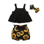 HINK Baby Outfit Unisex,Infant Baby Girls Sunflower Printed Suspender Tops+Shorts Headbands Outfits 6-12 Months Black Girls Outfits & Set For Baby Valentine'S Day Easter Gift
