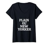 Womens Plain Ol' New Yorker Classic Phrase Distressed Effect V-Neck T-Shirt