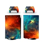1 Tek PlayStation 5 Disc Edition Full Console Skin Wrap Decal Set for PS5, Vinyl, Sticker, Faceplate Protective Cover - Console and 2 Controllers Skin Set - Orange Galaxy