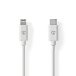 Nedis Lightning Kabel | USB 2.0 | Apple Lightning 8-pin | USB-C™ Han | 480 Mbps | Nikkelplateret | 2.00 m | Runde | PVC | Hvid | Label
