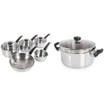 Morphy Richards 970002 Induction Frying Pan and Saucepan Set with Lids, Stay Cool Handles & 970007 Equip Induction Casserole Pot with Lid, Stainless Steel, Stay Cool Handles