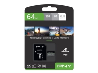 PNY PRO Elite - Flash-minneskort (microSDXC till SD-adapter inkluderad) - 64 GB - A1 / Video Class V30 / UHS-I U3 / Class10 - mikroSDXC UHS-I
