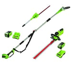 Greenworks Pole Pruner & Telescopic Hedge Trimmer 2-in-1 G40PSH and Cordless Hedge Trimmer G40HT (Li-Ion 40 V 20 cm/51 cm/61 cm Blade Length 240 cm Extension Bar with 2 x 2Ah Battery and 2 Chargers)