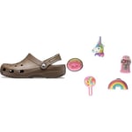 Crocs Unisex's Classic Clog, Brown (Brown Chocolate), 11 UK Shoe Charm 5-Pack | Personalize with Jibbitz, Everything Nice, One Size
