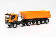 Herpa Camion modèle Iveco Trakker avec Tracteur basculant Schmitz Cargobull avec renfoncement en Acier, fidèle à l'original à l'échelle 1:87, Camion Miniature pour Diorama, modélisme, Objet de