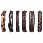 Läderarmband, 6 st justerbara fashion punk flätade herr- och damarmband rep armband manschett vintage armband wrap set serie