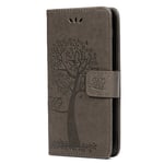 Reevermap Samsung Galaxy A21S Case Flip Shockproof Wallet Phone Case PU Leather Owl Tree Embossed Magnet Cover for Samsung Galaxy A21S with Kickstand Card Holder, Grey