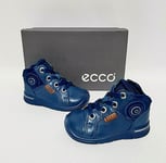 ECCO FIRST BLUE LEATHER INFANT UK 3 / EU 19 RRP£49 MID CUT ZIP BOOTS BABY BOYS
