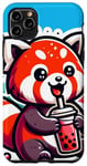 Coque pour iPhone 11 Pro Max Panda Rouge Boisson Boba Bubble Tea Kawaii Anime Doux K Pop