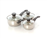 Dove Mill - Super Value Stainless Steel Kitchen Saucepan Cookware Set W / Glass Lid - 3 Pieces