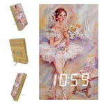 Digital Alarm Clock for Bedrooms Kitchen Office 3 Alarm Settings Radio Wood Desk Clocks - Ballet Girl Art Flower