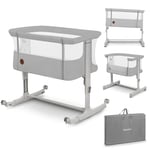 lionelo Aurora 3 en 1 Lit bébé jusqu'à 9 kg Cododo, Berceau Réglage de la Hauteur et de l’Inclinaison du Matelas 4 roulettes avec Freins Matelas Ergonomique Sac (Gris Clair)